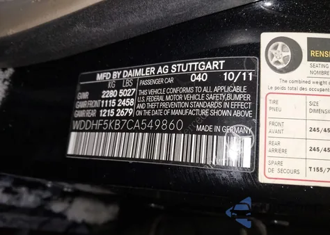 2012 Mercedes-Benz E 350 from USA, damaged, VIN WDDHF5KB7CA549860
